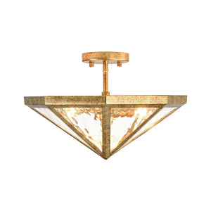 LightFixturesUSA - Distressed Gold Geometric Water Glass Cage Semi Flush Mount - Ceiling Light - 16 in - 