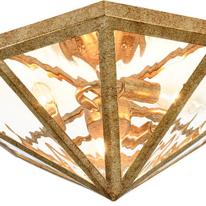 LightFixturesUSA - Distressed Gold Geometric Water Glass Cage Semi Flush Mount - Ceiling Light - 16 in - 