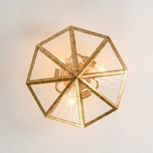 LightFixturesUSA - Distressed Gold Geometric Water Glass Cage Semi Flush Mount - Ceiling Light - 16 in - 