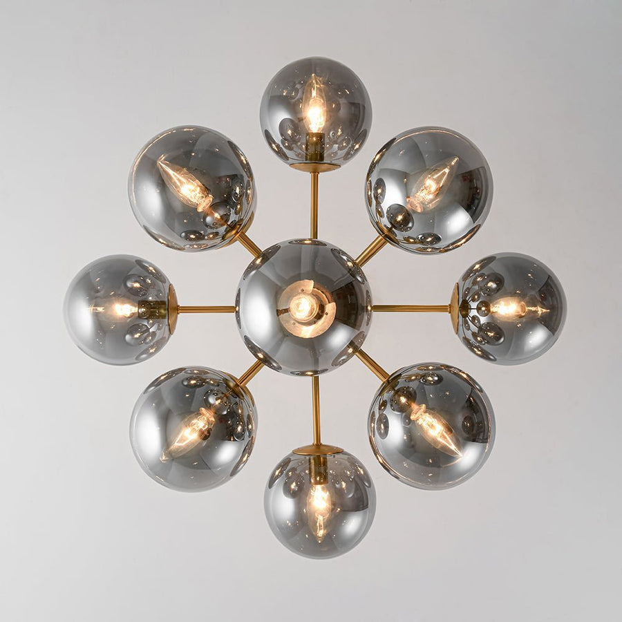 LightFixturesUSA - Eclectic Shine Smoked Glass Bubble Sputnik Ceiling Light - Chandelier - Brass - 