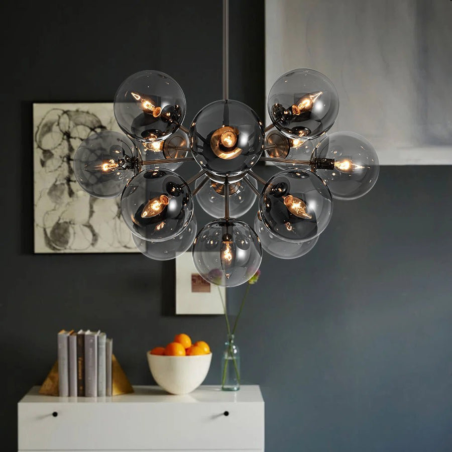 LightFixturesUSA - Eclectic Shine Smoked Glass Bubble Sputnik Ceiling Light - Chandelier - Brass - 