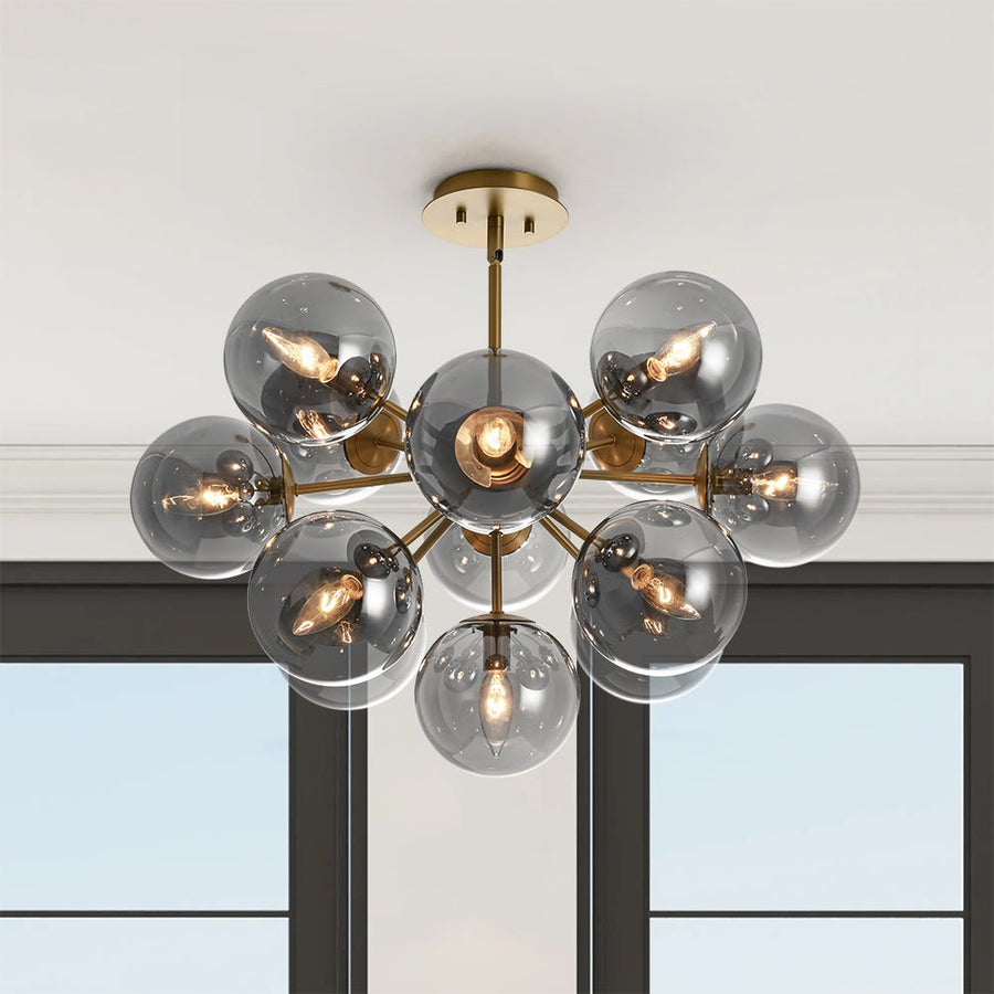 LightFixturesUSA - Eclectic Shine Smoked Glass Bubble Sputnik Ceiling Light - Chandelier - Brass - 