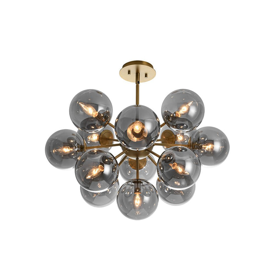 LightFixturesUSA - Eclectic Shine Smoked Glass Bubble Sputnik Ceiling Light - Chandelier - Brass - 