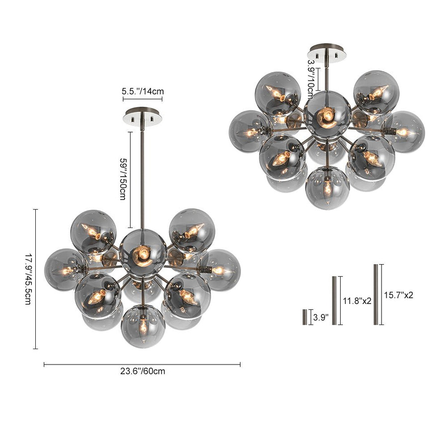 LightFixturesUSA - Eclectic Shine Smoked Glass Bubble Sputnik Ceiling Light - Chandelier - Brass - 