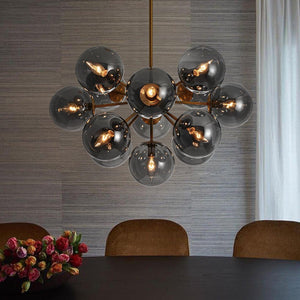 LightFixturesUSA - Eclectic Shine Smoked Glass Bubble Sputnik Ceiling Light - Chandelier - Brass - 