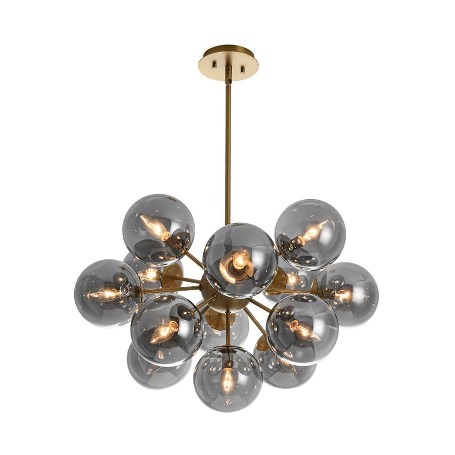 LightFixturesUSA - Eclectic Shine Smoked Glass Bubble Sputnik Ceiling Light - Chandelier - Brass - 