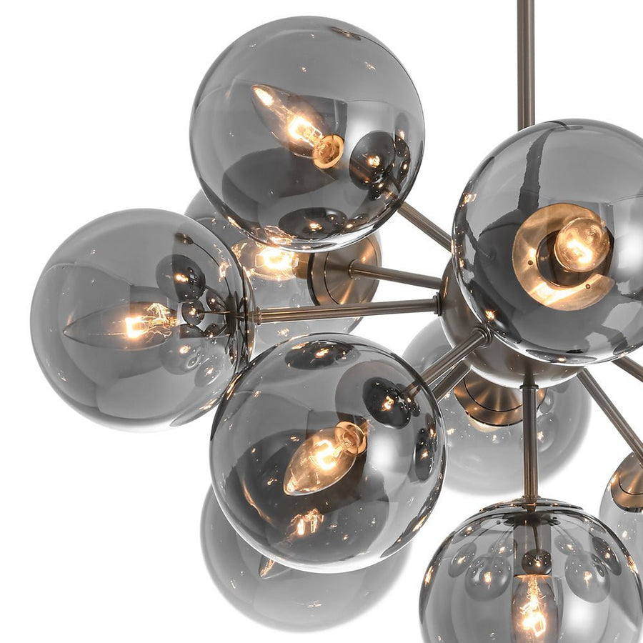 LightFixturesUSA - Eclectic Shine Smoked Glass Bubble Sputnik Ceiling Light - Chandelier - Brass - 