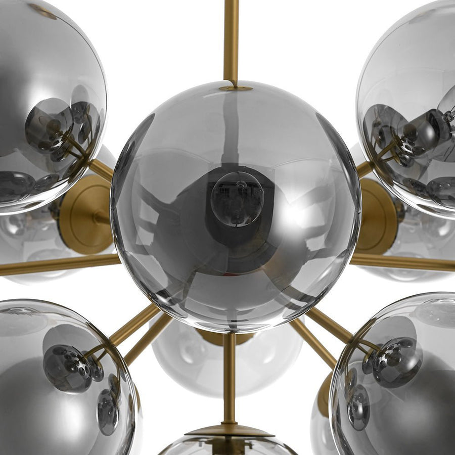 LightFixturesUSA - Eclectic Shine Smoked Glass Bubble Sputnik Ceiling Light - Chandelier - Brass - 