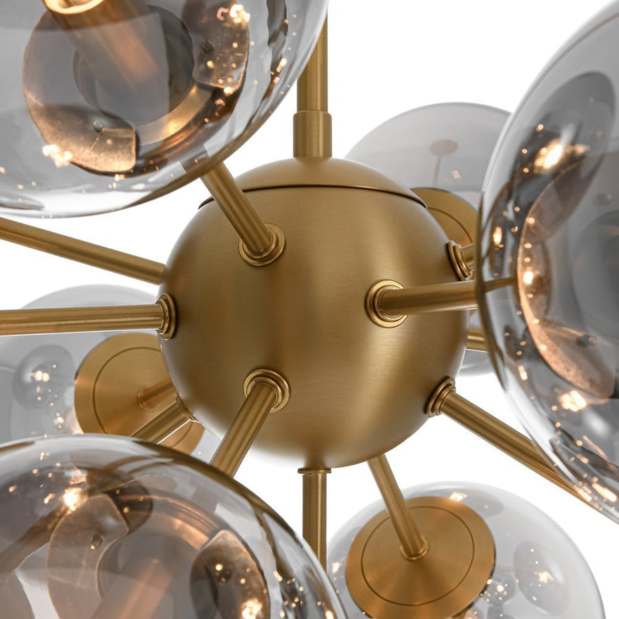 LightFixturesUSA - Eclectic Shine Smoked Glass Bubble Sputnik Ceiling Light - Chandelier - Brass - 