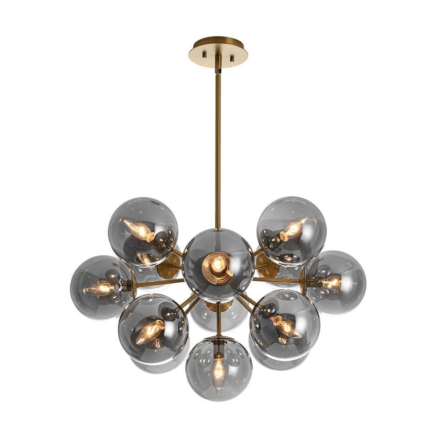 LightFixturesUSA - Eclectic Shine Smoked Glass Bubble Sputnik Ceiling Light - Chandelier - Brass - 