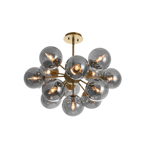 LightFixturesUSA - Eclectic Shine Smoked Glass Bubble Sputnik Ceiling Light - Chandelier - Brass - 