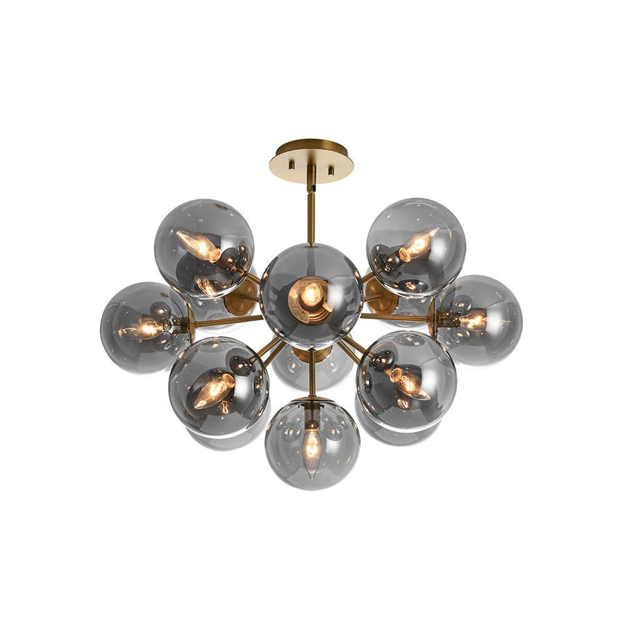 LightFixturesUSA - Eclectic Shine Smoked Glass Bubble Sputnik Ceiling Light - Chandelier - Brass - 