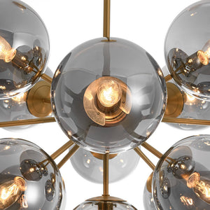 LightFixturesUSA - Eclectic Shine Smoked Glass Bubble Sputnik Ceiling Light - Chandelier - Brass - 