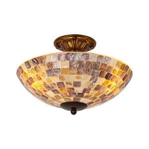 LightFixturesUSA-European Traditional 3-Light Shell Mosaic Semi Flush Mount-Ceiling Light-Oil-Rubbed Bronze-