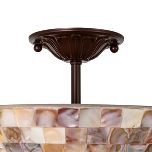 LightFixturesUSA-European Traditional 3-Light Shell Mosaic Semi Flush Mount-Ceiling Light-Oil-Rubbed Bronze-