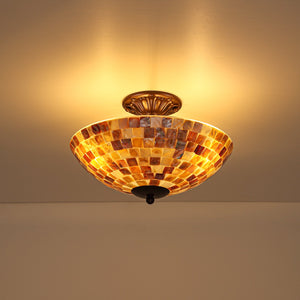 LightFixturesUSA-European Traditional 3-Light Shell Mosaic Semi Flush Mount-Ceiling Light-Oil-Rubbed Bronze-