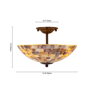 LightFixturesUSA-European Traditional 3-Light Shell Mosaic Semi Flush Mount-Ceiling Light-Oil-Rubbed Bronze-
