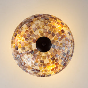 LightFixturesUSA-European Traditional 3-Light Shell Mosaic Semi Flush Mount-Ceiling Light-Oil-Rubbed Bronze-