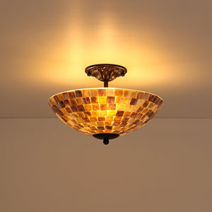 LightFixturesUSA-European Traditional 3-Light Shell Mosaic Semi Flush Mount-Ceiling Light-Oil-Rubbed Bronze-