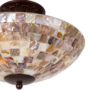 LightFixturesUSA-European Traditional 3-Light Shell Mosaic Semi Flush Mount-Ceiling Light-Oil-Rubbed Bronze-