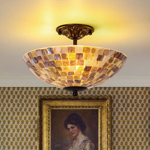 LightFixturesUSA-European Traditional 3-Light Shell Mosaic Semi Flush Mount-Ceiling Light-Oil-Rubbed Bronze-