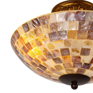 LightFixturesUSA-European Traditional 3-Light Shell Mosaic Semi Flush Mount-Ceiling Light-Oil-Rubbed Bronze-