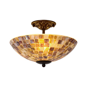 LightFixturesUSA-European Traditional 3-Light Shell Mosaic Semi Flush Mount-Ceiling Light-Oil-Rubbed Bronze-