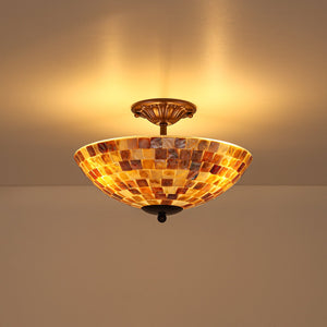 LightFixturesUSA-European Traditional 3-Light Shell Mosaic Semi Flush Mount-Ceiling Light-Oil-Rubbed Bronze-