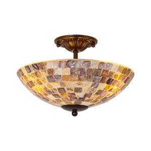 LightFixturesUSA-European Traditional 3-Light Shell Mosaic Semi Flush Mount-Ceiling Light-Oil-Rubbed Bronze-