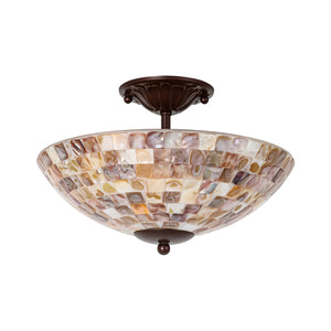 LightFixturesUSA-European Traditional 3-Light Shell Mosaic Semi Flush Mount-Ceiling Light-Oil-Rubbed Bronze-