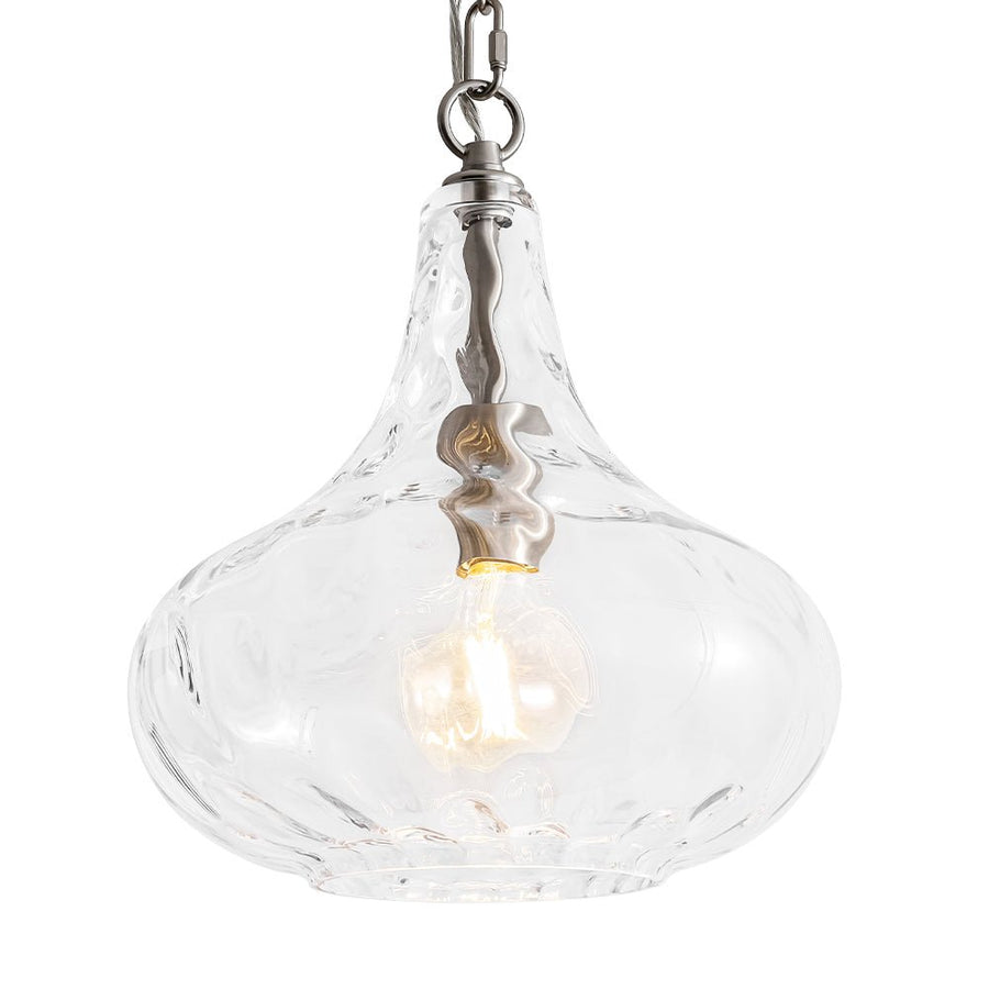 LightFixturesUSA - Farmhouse 1 - Light Hammered Glass Bell Kitchen Pendant Light - Pendant Light - Nickel - 