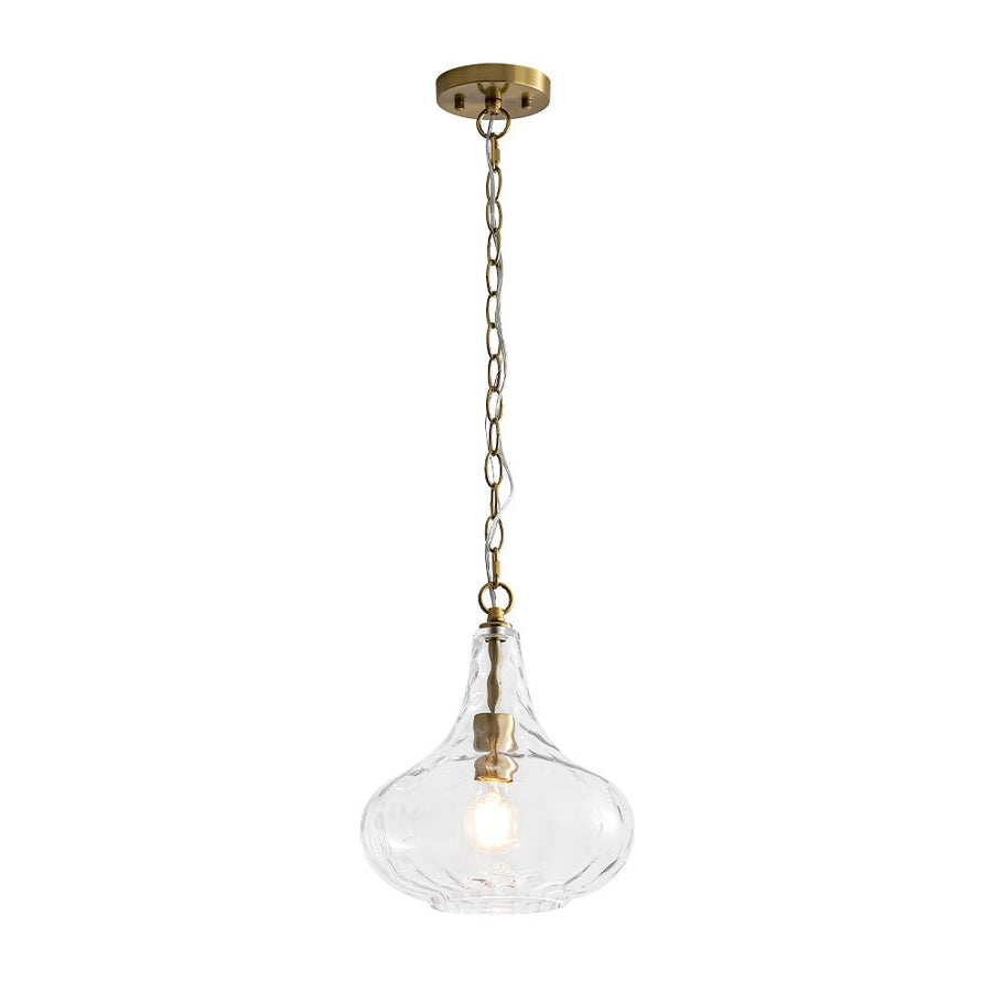 LightFixturesUSA - Farmhouse 1 - Light Hammered Glass Bell Kitchen Pendant Light - Pendant Light - Nickel - 