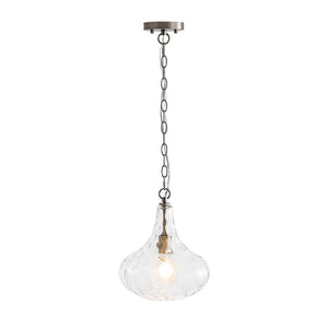 LightFixturesUSA - Farmhouse 1 - Light Hammered Glass Bell Kitchen Pendant Light - Pendant Light - Nickel - 