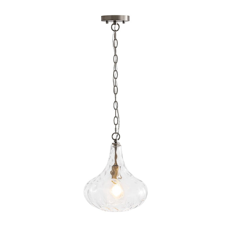LightFixturesUSA - Farmhouse 1 - Light Hammered Glass Bell Kitchen Pendant Light - Pendant Light - Nickel - 