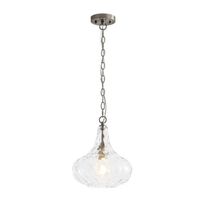 LightFixturesUSA - Farmhouse 1 - Light Hammered Glass Bell Kitchen Pendant Light - Pendant Light - Nickel - 