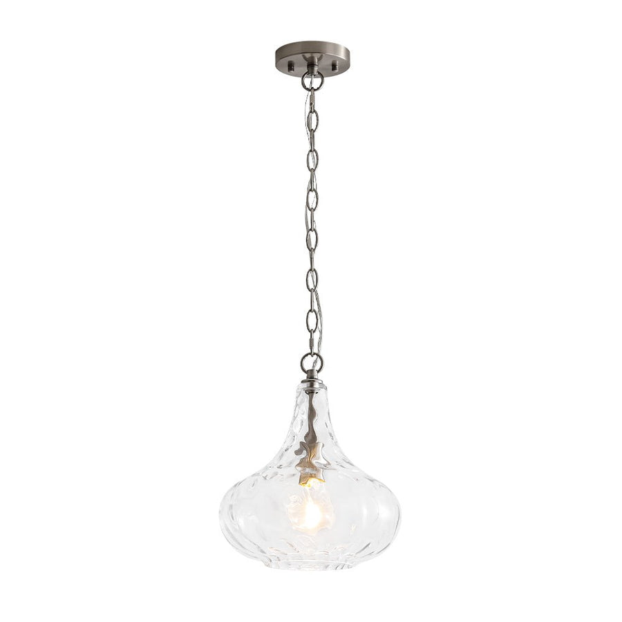 LightFixturesUSA - Farmhouse 1 - Light Hammered Glass Bell Kitchen Pendant Light - Pendant Light - Nickel - 