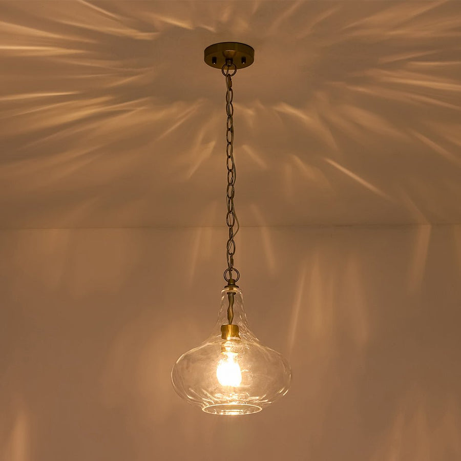 LightFixturesUSA - Farmhouse 1 - Light Hammered Glass Bell Kitchen Pendant Light - Pendant Light - Nickel - 