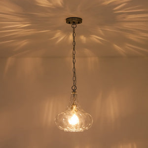 LightFixturesUSA - Farmhouse 1 - Light Hammered Glass Bell Kitchen Pendant Light - Pendant Light - Nickel - 