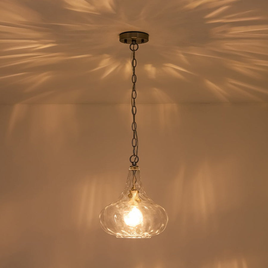 LightFixturesUSA - Farmhouse 1 - Light Hammered Glass Bell Kitchen Pendant Light - Pendant Light - Nickel - 