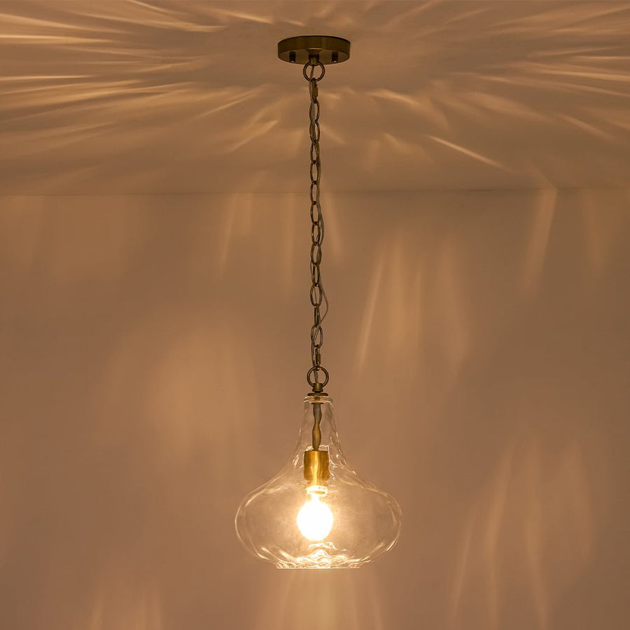 LightFixturesUSA - Farmhouse 1 - Light Hammered Glass Bell Kitchen Pendant Light - Pendant Light - Nickel - 