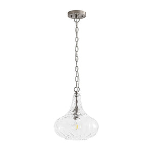 LightFixturesUSA - Farmhouse 1 - Light Hammered Glass Bell Kitchen Pendant Light - Pendant Light - Nickel - 