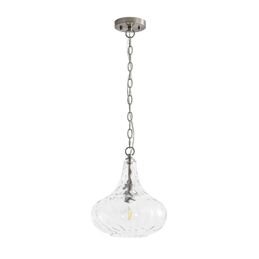 LightFixturesUSA - Farmhouse 1 - Light Hammered Glass Bell Kitchen Pendant Light - Pendant Light - Nickel - 