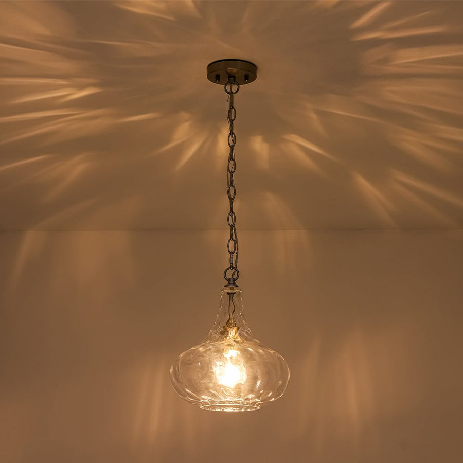 LightFixturesUSA - Farmhouse 1 - Light Hammered Glass Bell Kitchen Pendant Light - Pendant Light - Nickel - 