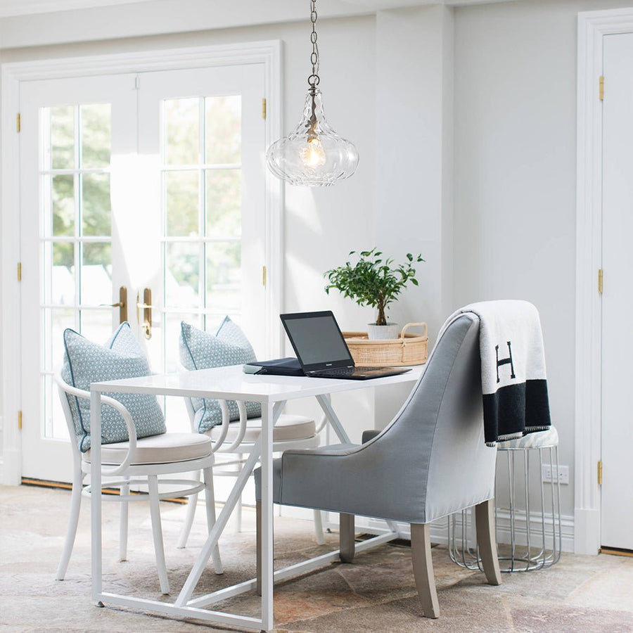 LightFixturesUSA - Farmhouse 1 - Light Hammered Glass Bell Kitchen Pendant Light - Pendant Light - Nickel - 