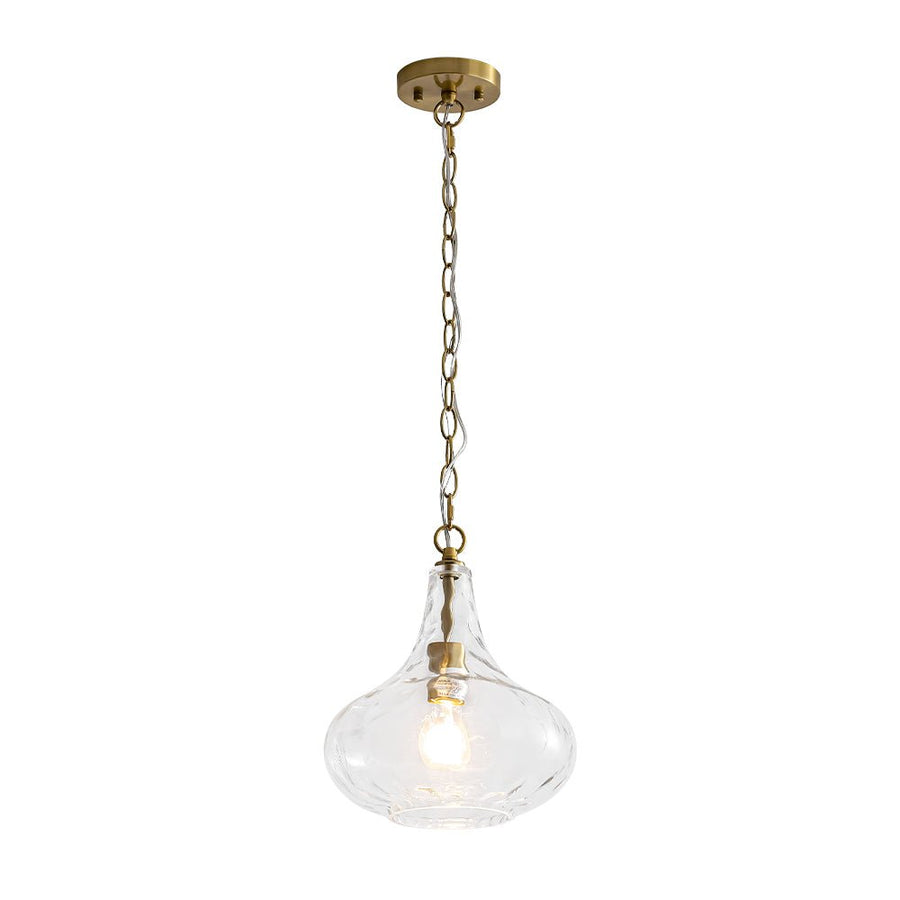 LightFixturesUSA - Farmhouse 1 - Light Hammered Glass Bell Kitchen Pendant Light - Pendant Light - Nickel - 