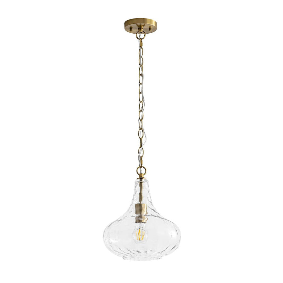 LightFixturesUSA - Farmhouse 1 - Light Hammered Glass Bell Kitchen Pendant Light - Pendant Light - Nickel - 