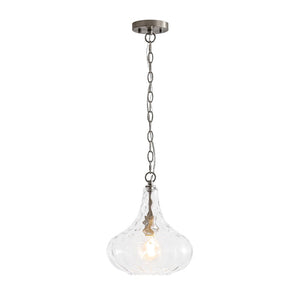 LightFixturesUSA - Farmhouse 1 - Light Hammered Glass Bell Kitchen Pendant Light - Pendant Light - Nickel - 