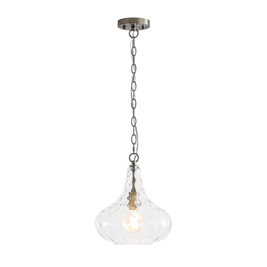 LightFixturesUSA - Farmhouse 1 - Light Hammered Glass Bell Kitchen Pendant Light - Pendant Light - Nickel - 