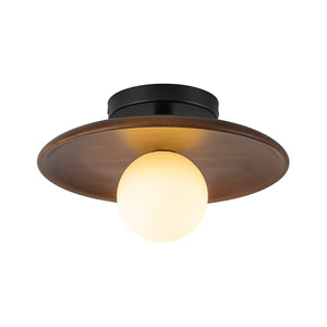 LightFixturesUSA-Farmhouse 1-Light Walnut Saucer Frosted Glass Globe Semi Flush-Ceiling Light-11 in-