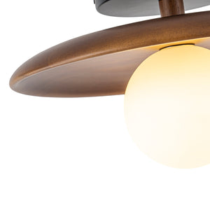 LightFixturesUSA-Farmhouse 1-Light Walnut Saucer Frosted Glass Globe Semi Flush-Ceiling Light-11 in-
